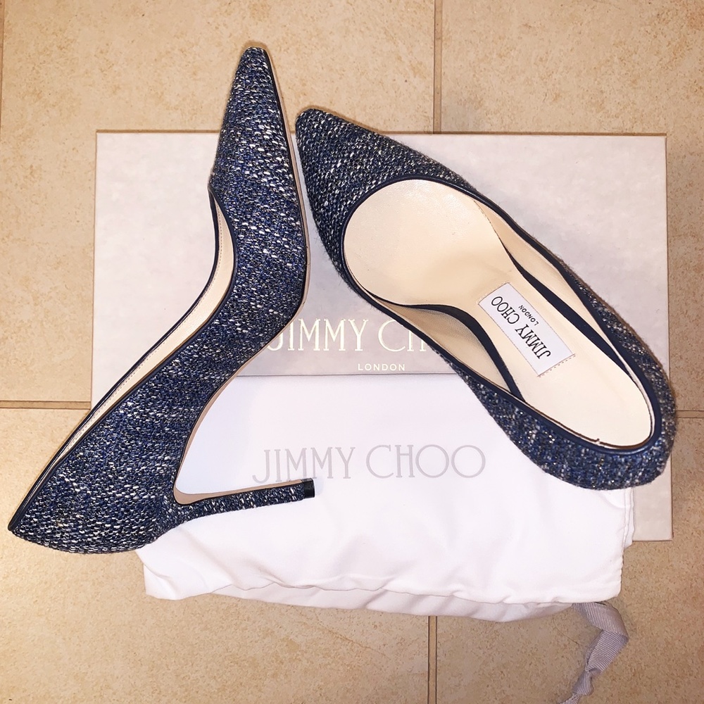 Jimmy Choo Romy 85 Navy Metallic Pumps